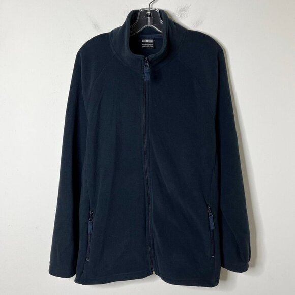 Vision Sports Men's Fleece Jacket Sz L Black Full Zip Up Mock Neck Long Sleeve - Picture 2 of 7